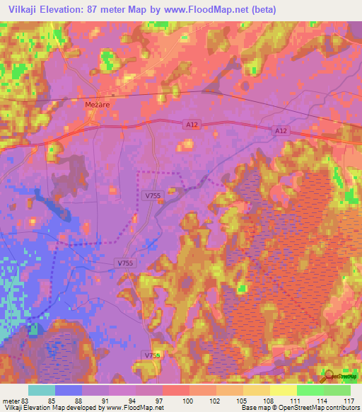 Vilkaji,Latvia Elevation Map