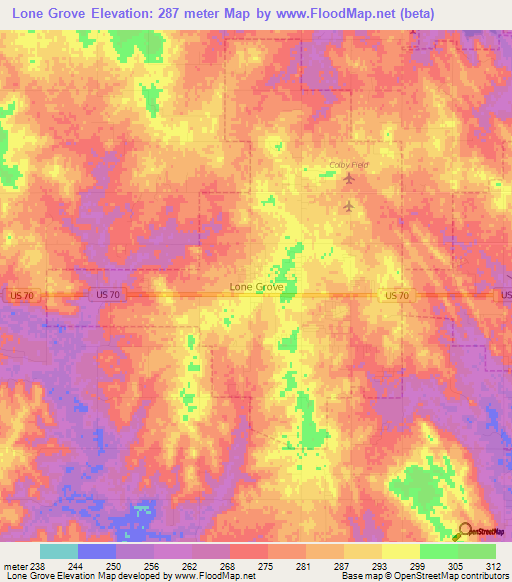 Lone Grove,US Elevation Map