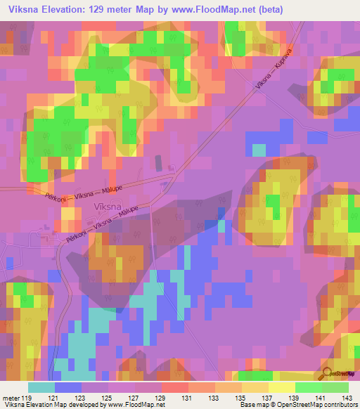 Viksna,Latvia Elevation Map