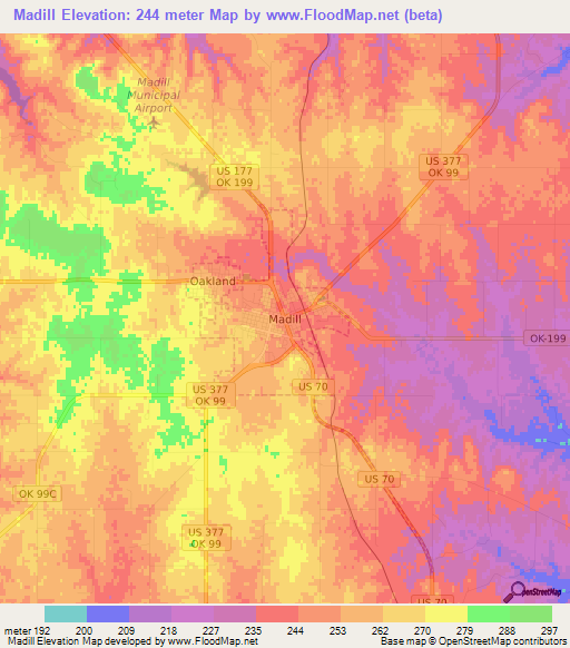 Madill,US Elevation Map