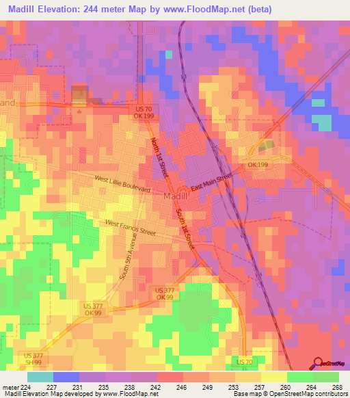 Madill,US Elevation Map