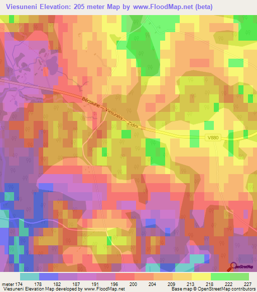 Viesuneni,Latvia Elevation Map