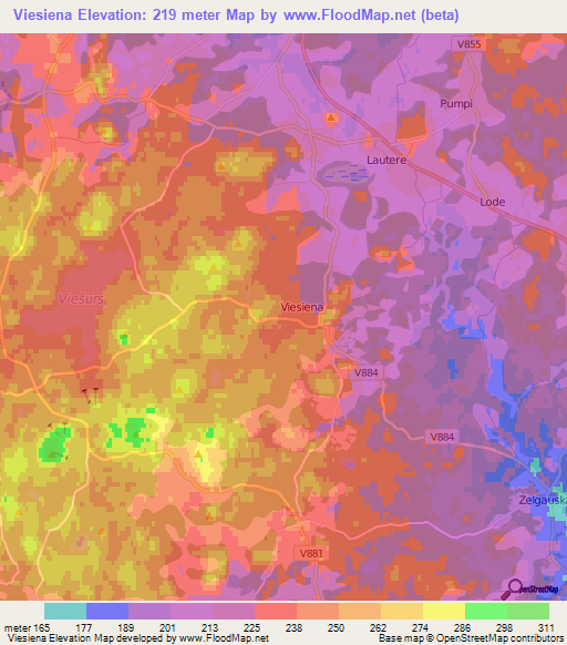 Viesiena,Latvia Elevation Map