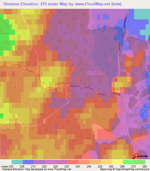 Viesiena,Latvia Elevation Map