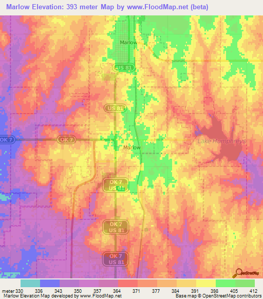 Marlow,US Elevation Map