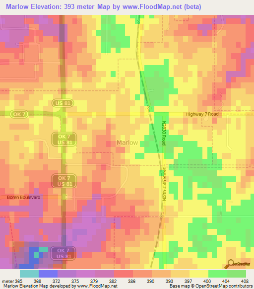 Marlow,US Elevation Map