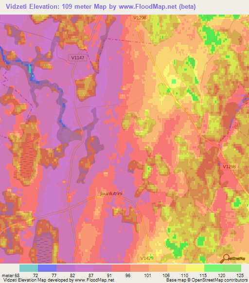 Vidzeti,Latvia Elevation Map