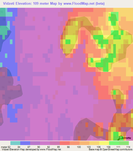 Vidzeti,Latvia Elevation Map