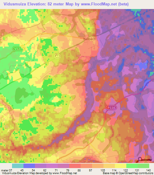 Vidusmuiza,Latvia Elevation Map