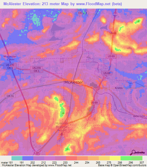 McAlester,US Elevation Map