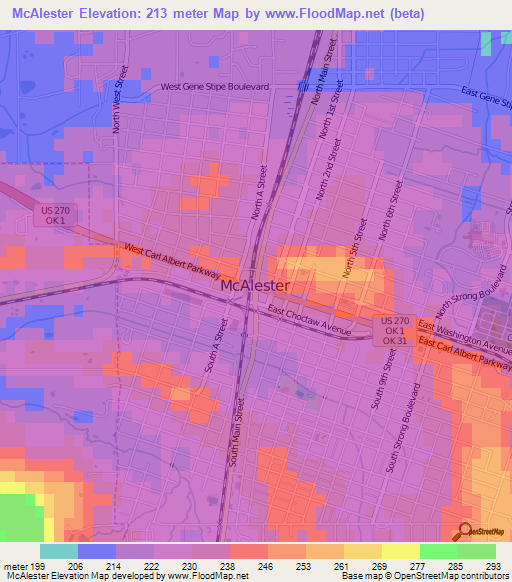 McAlester,US Elevation Map