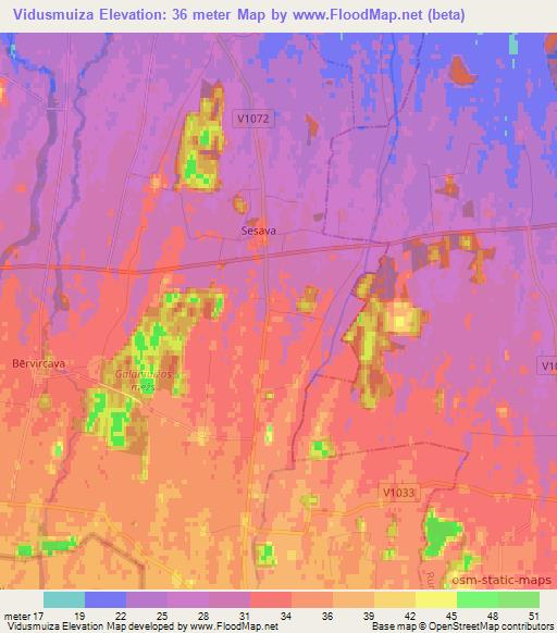 Vidusmuiza,Latvia Elevation Map