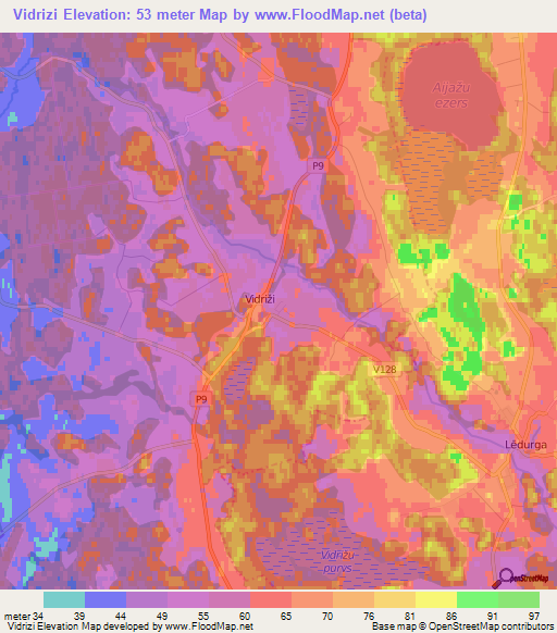 Vidrizi,Latvia Elevation Map