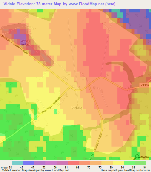 Vidale,Latvia Elevation Map