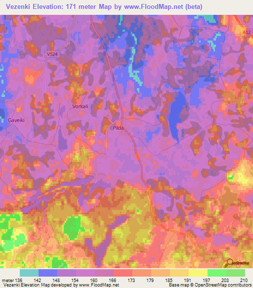 Vezenki,Latvia Elevation Map