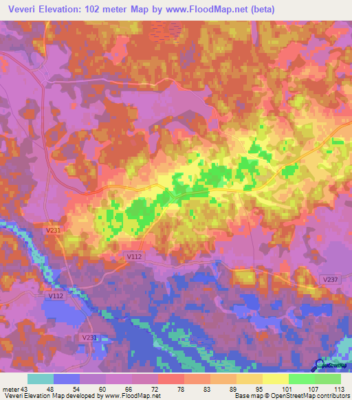 Veveri,Latvia Elevation Map