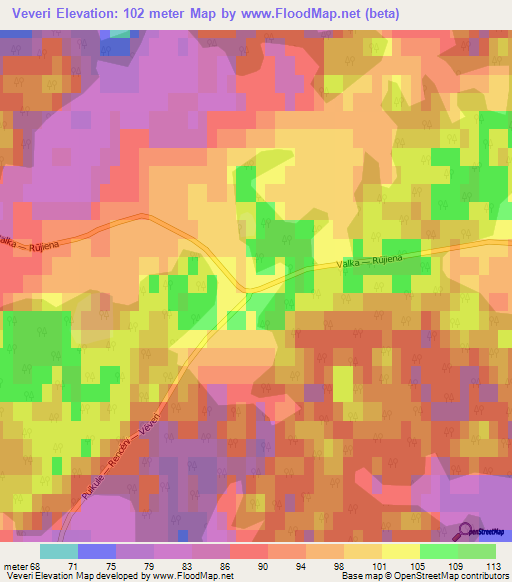 Veveri,Latvia Elevation Map