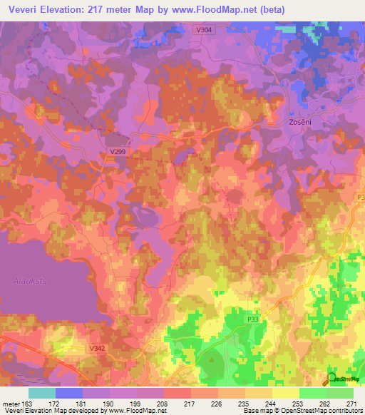 Veveri,Latvia Elevation Map