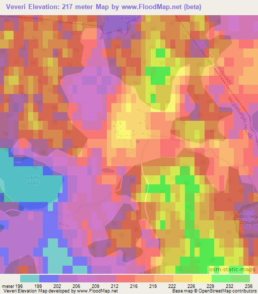 Veveri,Latvia Elevation Map