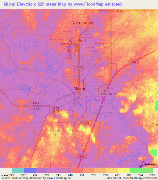 Miami,US Elevation Map