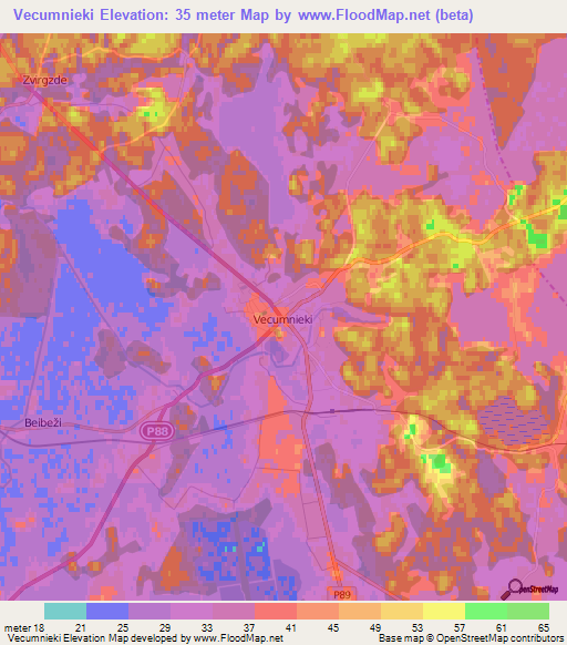 Vecumnieki,Latvia Elevation Map