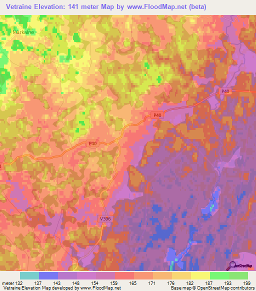 Vetraine,Latvia Elevation Map