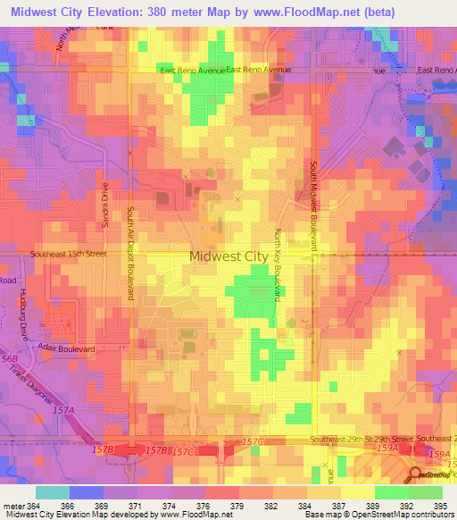 Midwest City,US Elevation Map