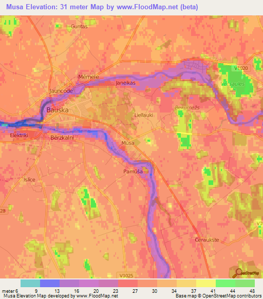 Musa,Latvia Elevation Map