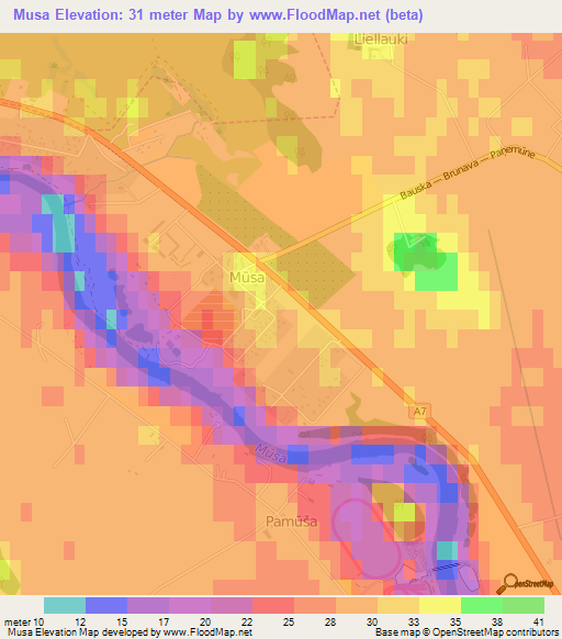 Musa,Latvia Elevation Map