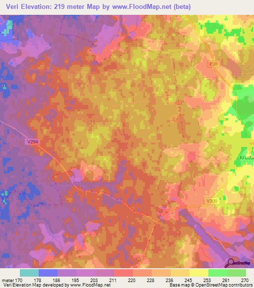 Veri,Latvia Elevation Map