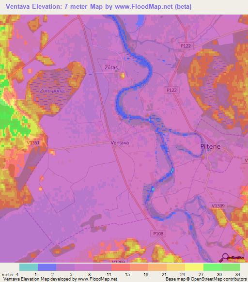 Ventava,Latvia Elevation Map