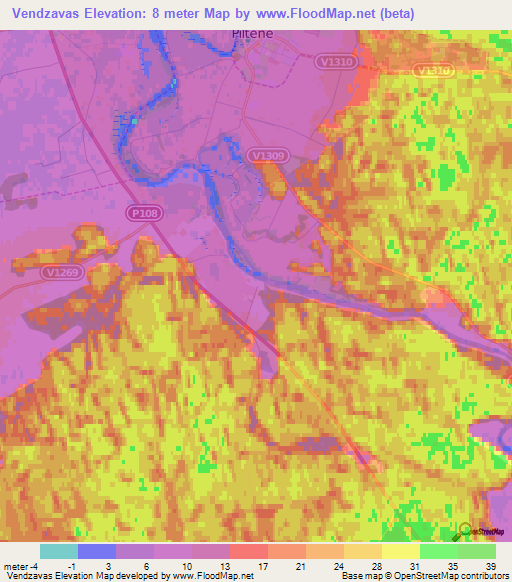 Vendzavas,Latvia Elevation Map