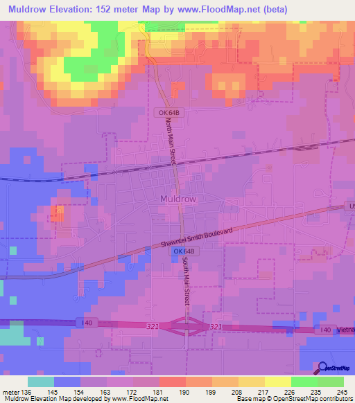 Muldrow,US Elevation Map