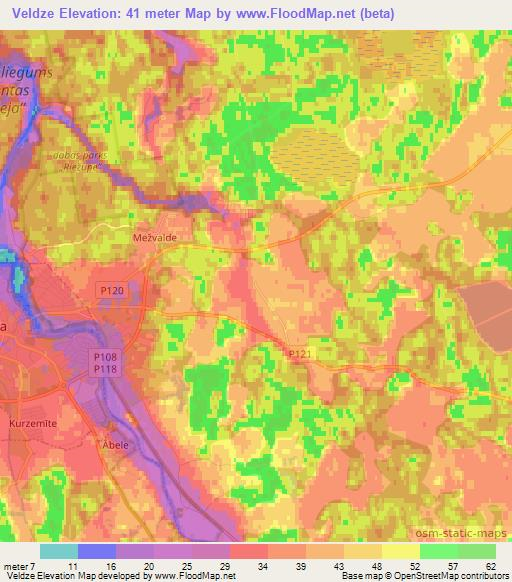 Veldze,Latvia Elevation Map