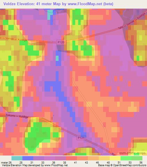 Veldze,Latvia Elevation Map