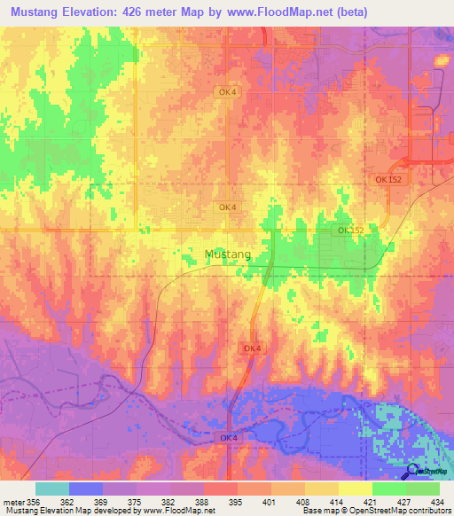 Mustang,US Elevation Map