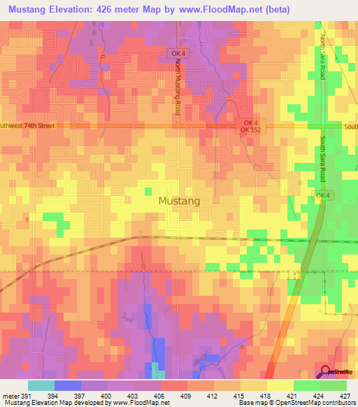 Mustang,US Elevation Map