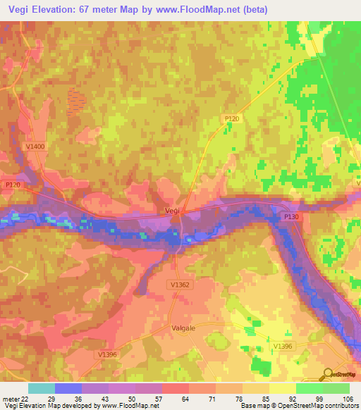 Vegi,Latvia Elevation Map