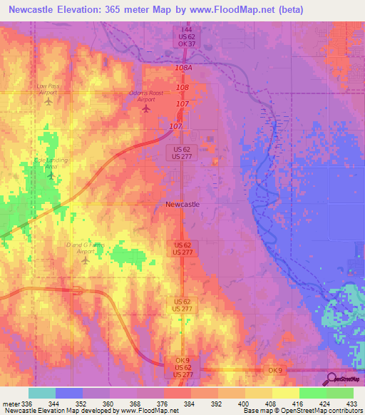 Newcastle,US Elevation Map