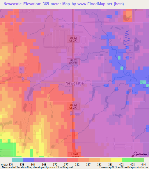 Newcastle,US Elevation Map