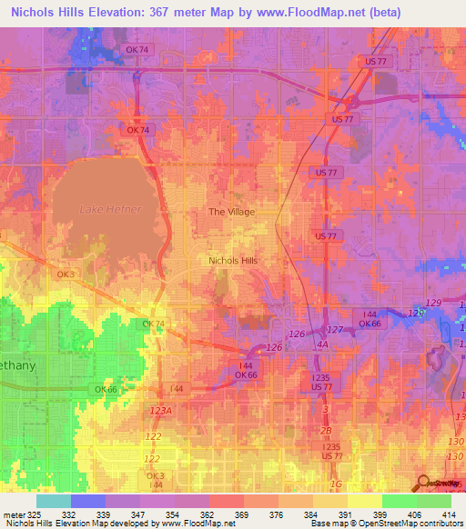 Nichols Hills,US Elevation Map