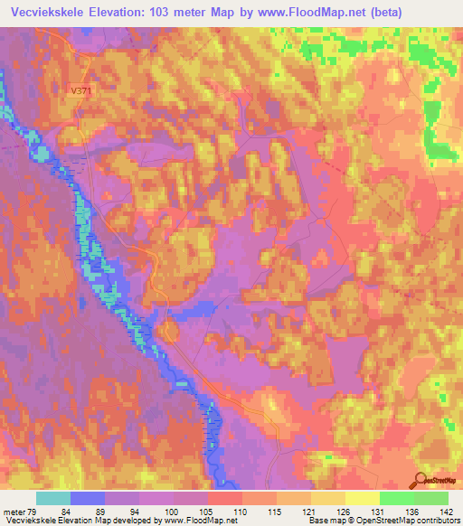 Vecviekskele,Latvia Elevation Map