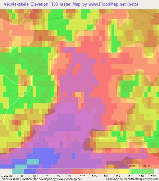 Vecviekskele,Latvia Elevation Map