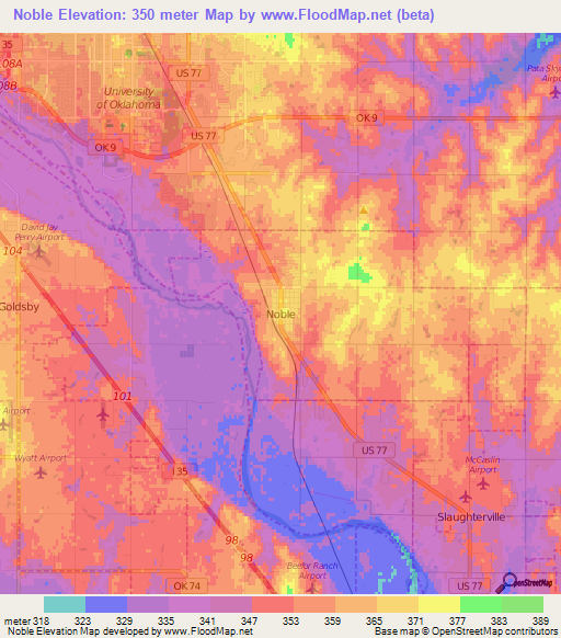 Noble,US Elevation Map