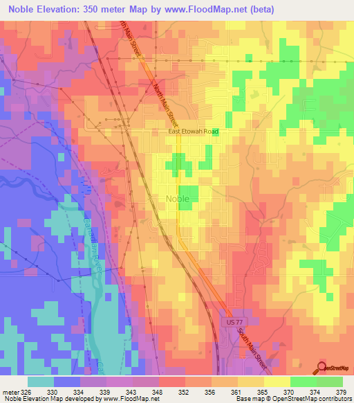 Noble,US Elevation Map