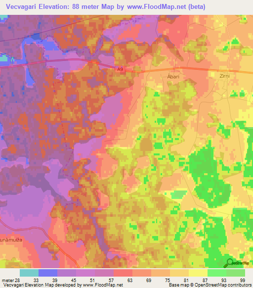 Vecvagari,Latvia Elevation Map