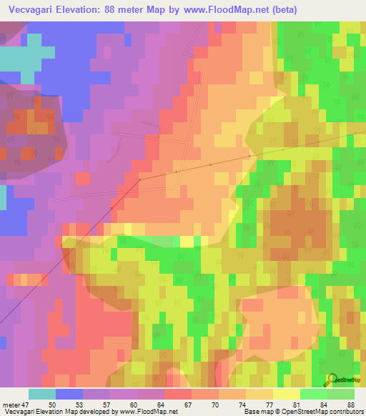 Vecvagari,Latvia Elevation Map