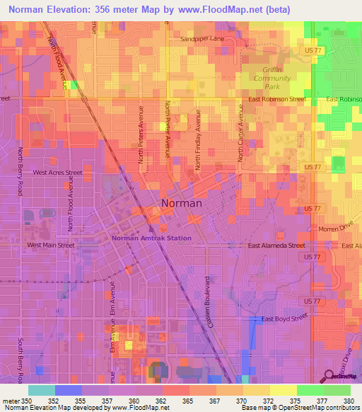 Norman,US Elevation Map