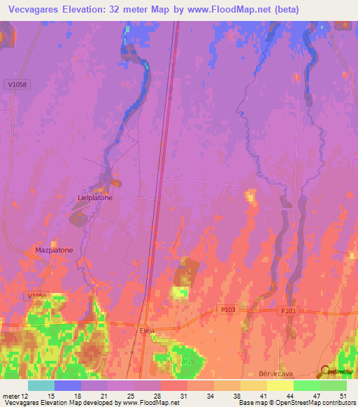 Vecvagares,Latvia Elevation Map