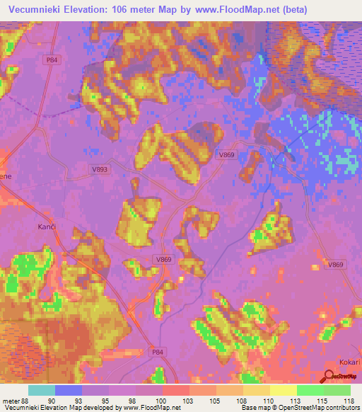 Vecumnieki,Latvia Elevation Map